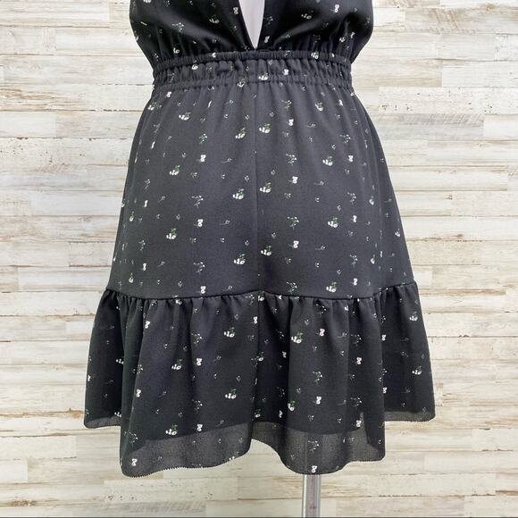 Aritzia Wilfred Effet Halter Floral Dress Womens Size XS Black Split Back Ruffle - Picture 12 of 16